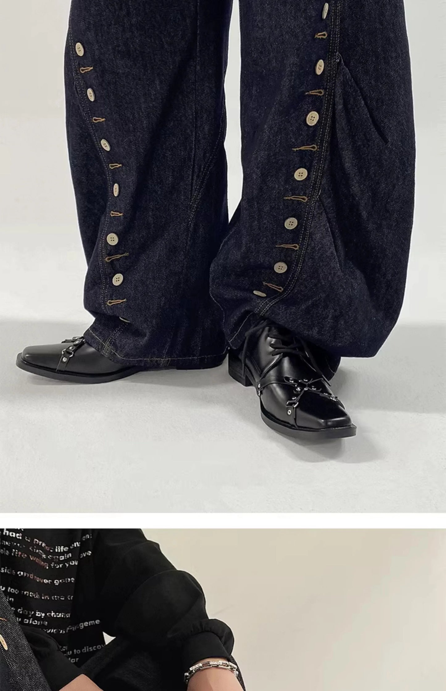 Men's formal leather shoes pointed niche design dark style Oxford shoes strap metal decoration business casual derby shoes