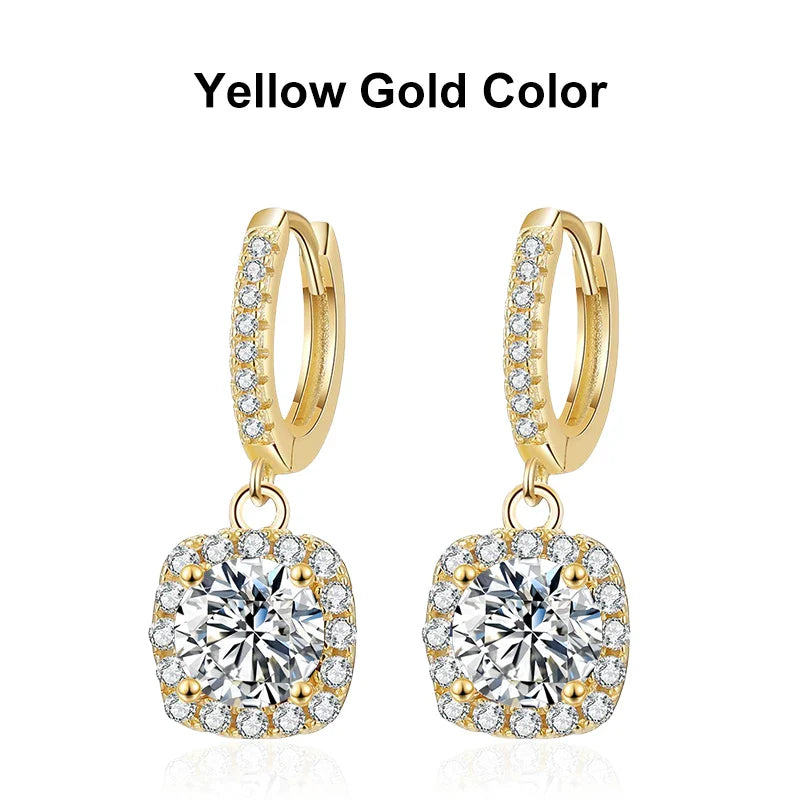 1ct Moissanite Drop Earrings S925 Sterling Silver with Gold Plated Wedding Jewelry With Certificate Hoop Dangle Earrings