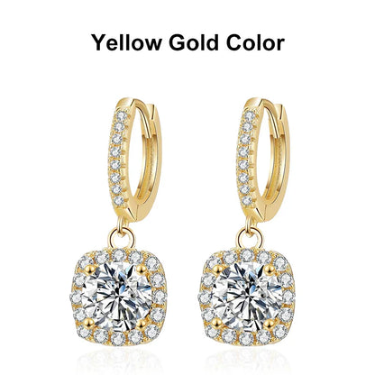 1ct Moissanite Drop Earrings S925 Sterling Silver with Gold Plated Wedding Jewelry With Certificate Hoop Dangle Earrings