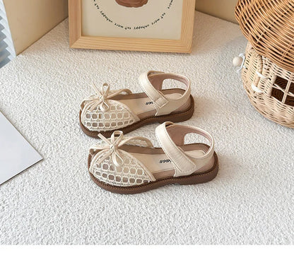 New Summer Girls Sandals Princess Beach Shoes Braided Peep-toe Kids Sandals Butterfly-knot Sweet Soft Breathable Footwear I10317