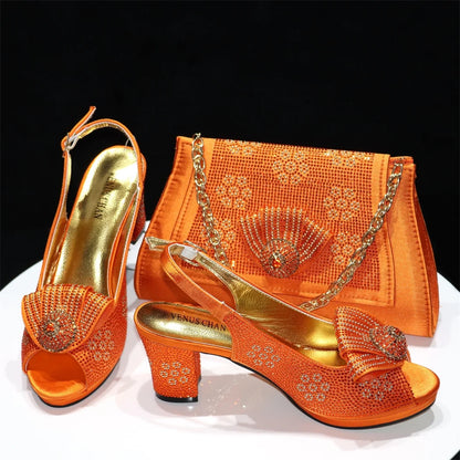 Women Shoes And Bag Set African Ladies High Heels Sandals Match With Handbag Luxury Nigerian Pumps Femmes Sandales