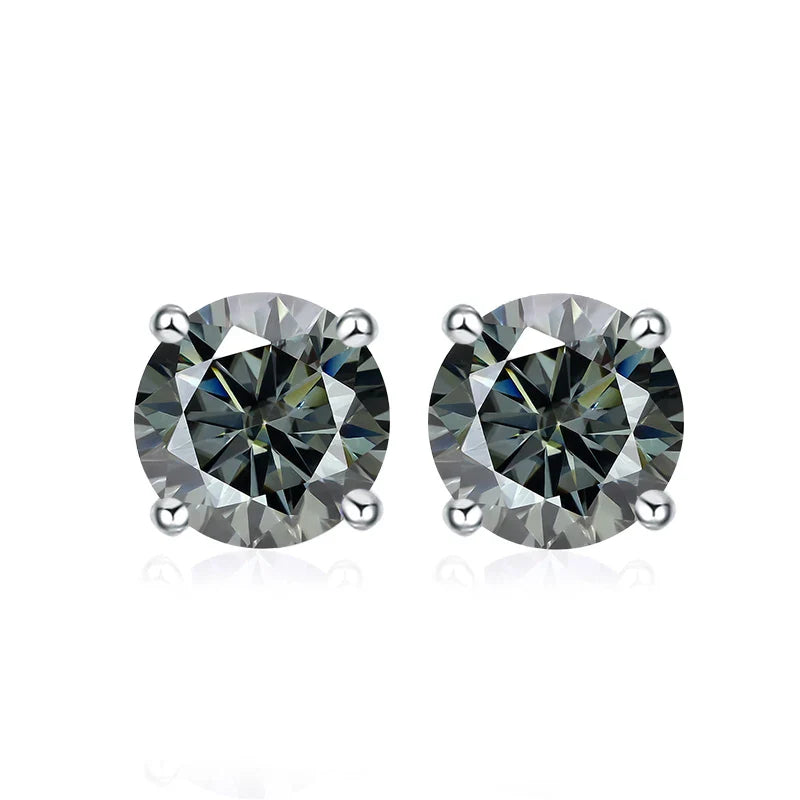 0.5ct 1ct 2ct Moissanite Stud Earrings for Women 925 Sterling Silver Pink Black Blue Grey Sparkling Lab Diamond Earring
