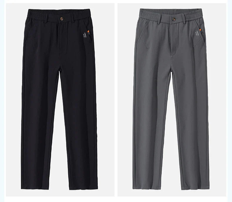 Men's Business Slim Pants Spring Thin Fashion Pocket Casual Trousers Comfortable Letter Labeling Pants Male Clothes