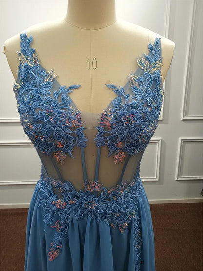 Real Photos Delicate Multi Color Prom Dress V Neck Beaded Appliques Illusion Spaghetti Strap Evening Gowns Lightning Delivery