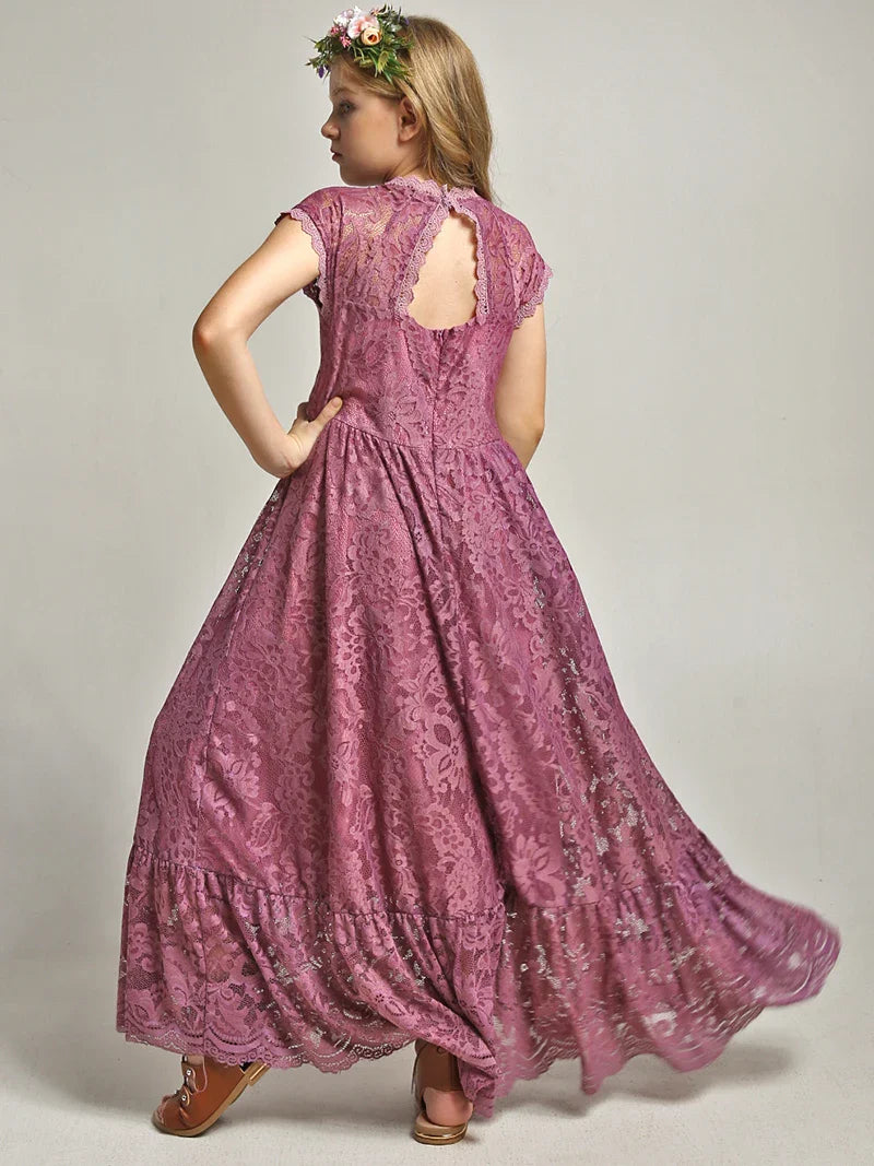 Princess Girls Lace Bohemia Long Dresses Baby Kids Flower Wedding Party Dress Cotton Lining Vestidos Costume Children Clothing