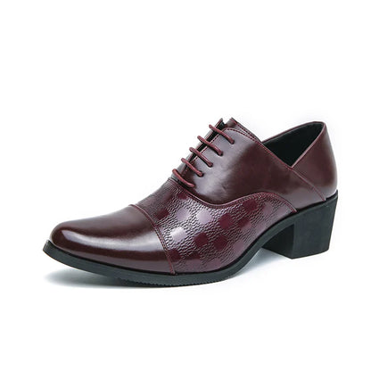 Elegant Mens Dress Shoes Retro Brown Pointed Toe Leather Shoes For Man British Style 6cm High Heeled Shoes Men zapatos de hombre