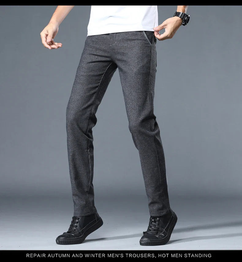 Classic Soft Grinding cotton Pants Men Business Casual Pants 2023 Autumn New Straight Slim Fashion Gray Black Brand Trousers