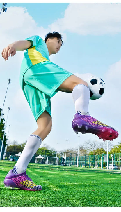 Men High Top Soccer Cleats Firm Ground Stud Sole Breathable Wear Resistant Outdoor Lawn Match Training Football Shoes