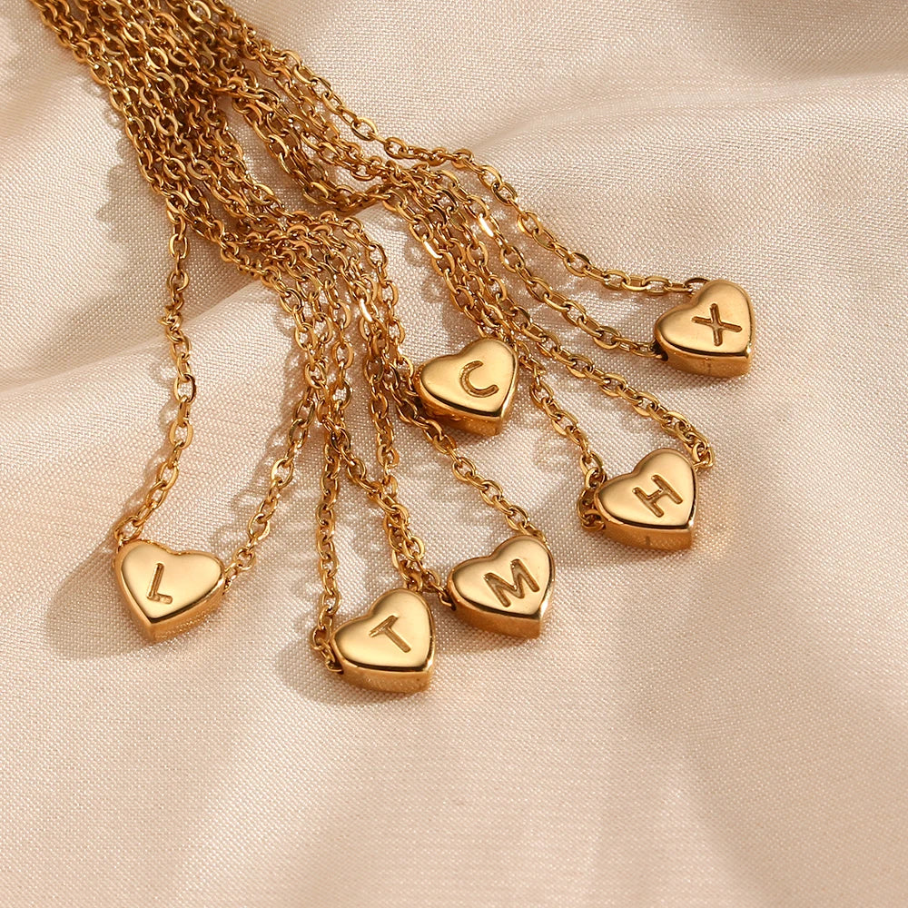 Minimalist Small Love Initial Necklace Jewelry Stainless Steel 18k Gold Plated Mini Heart Letter Pendant Necklace