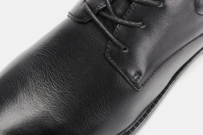 Men's Black Formal Dress Shoes Genuine Cow Leather Derby Shoes Pigskin Lined Ultra Soft Rubber Sole Formal Footwear