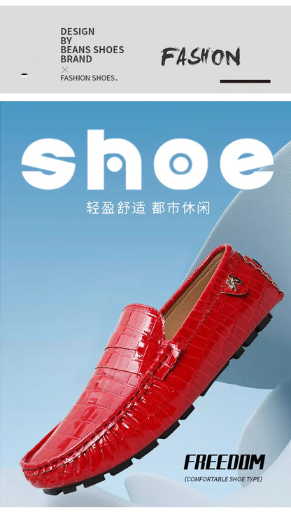 Patent Leather Beanie Shoes for Men 2025 New Spring and Summer Large Size Patent Leather Casual British Leather Shoes for Women Slip-On Slip-On Shoes