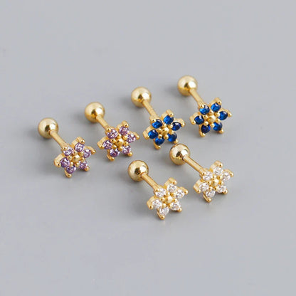 925 Sterling Silver Fashion Korean Petal Screw Bead Stud Earrings for Women Charm Ear Bone Piercing Jewelry Accessories