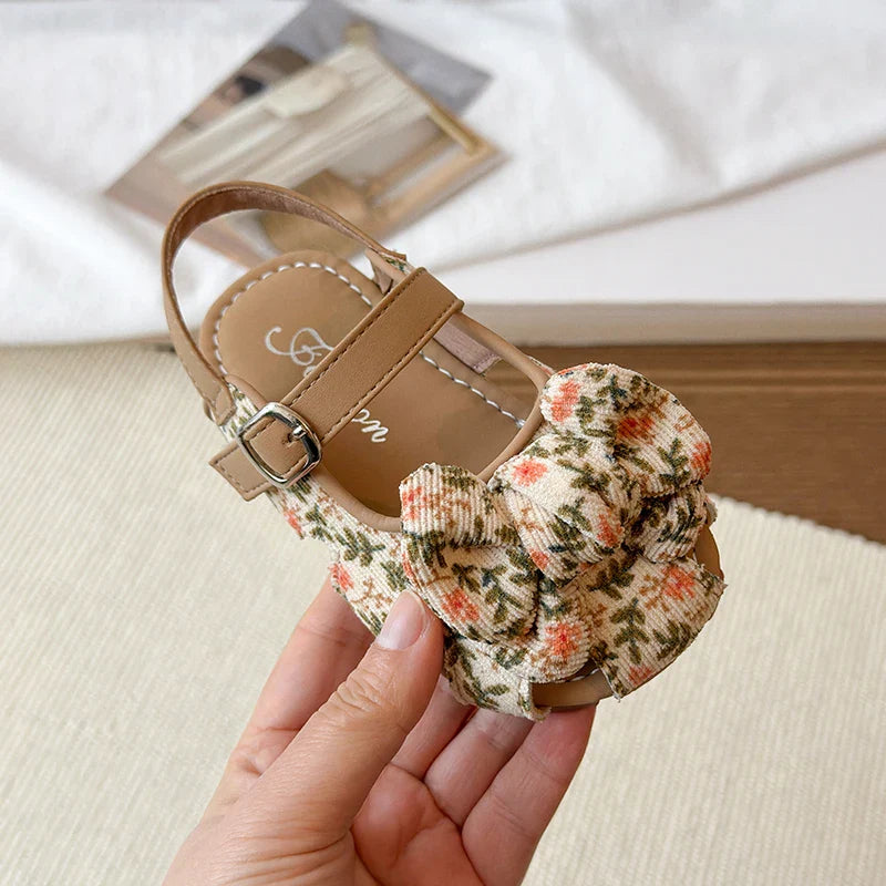 Summer Baby Girls Sandals Children Floral Bow Princess Shoes Soft Non Slip Toddler Kids Beach Shoes Comfortable Infant Sandals