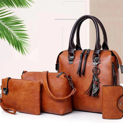 Bolsa Com Tassel Composto Feminina Bolsa De Couro De Luxo Bolsas De Marcas Famosas Designer Bolsa De Ombro Feminina Com Alça Superior 4 Peças/Conjunto