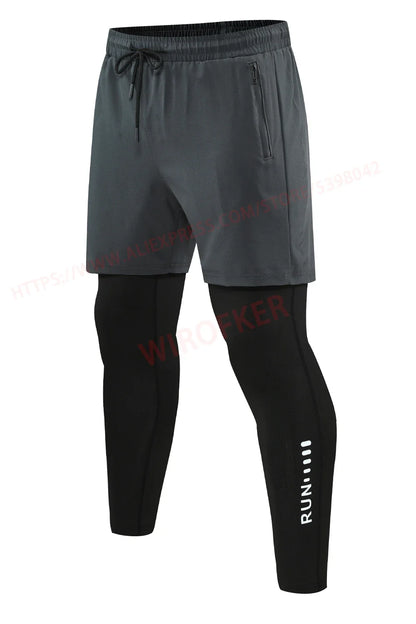 Men Run Trouser 2 In 1 Double Layer Pant Tight Training Basketball Legging Print Fitness Sweatpant With Pockets Running Trousers