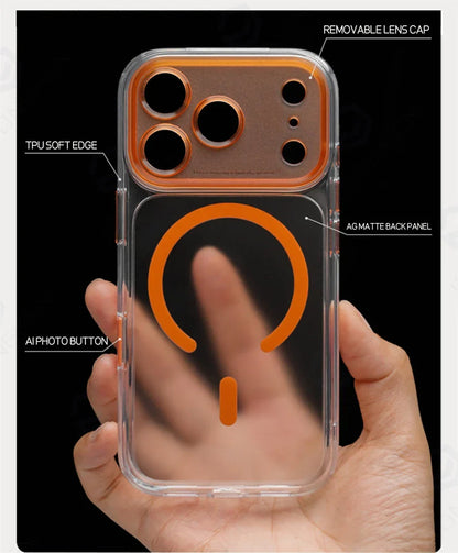 Business Matte Clear Camera Button Magnetic Case For iPhone 17 Pro Max Air 17pro Detachable Lens Shockproof Cover For Magsafe