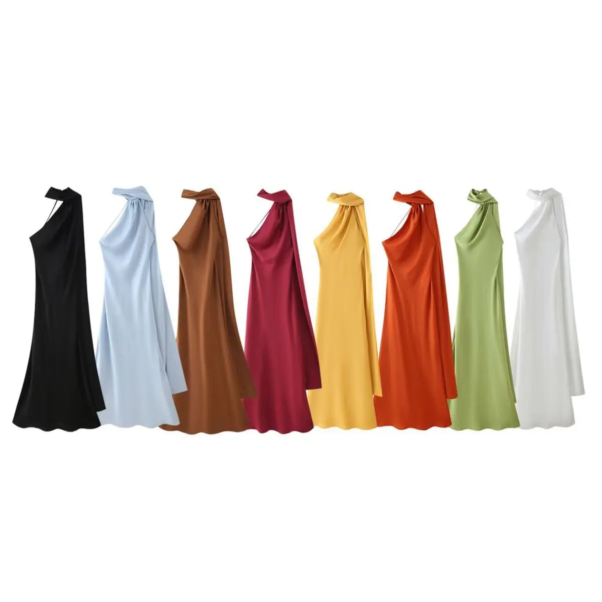 Elegant Women's Soft Silk Satin Long Dress Halter Backless Sleeveless Maxi Dresses Summer Lady Long Ribbon Party Gowns