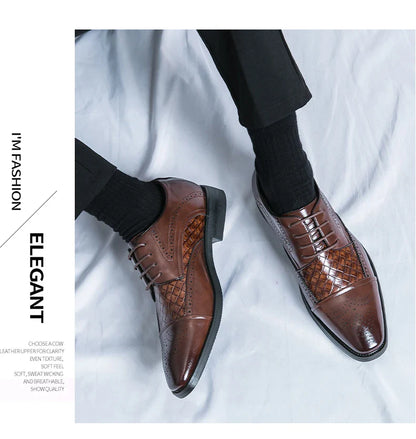 Fashion Brogue Shoes Dress Wedding Social Office Leather Shoes For Men Classic Casual Business Party Formal Leather Shoes Man