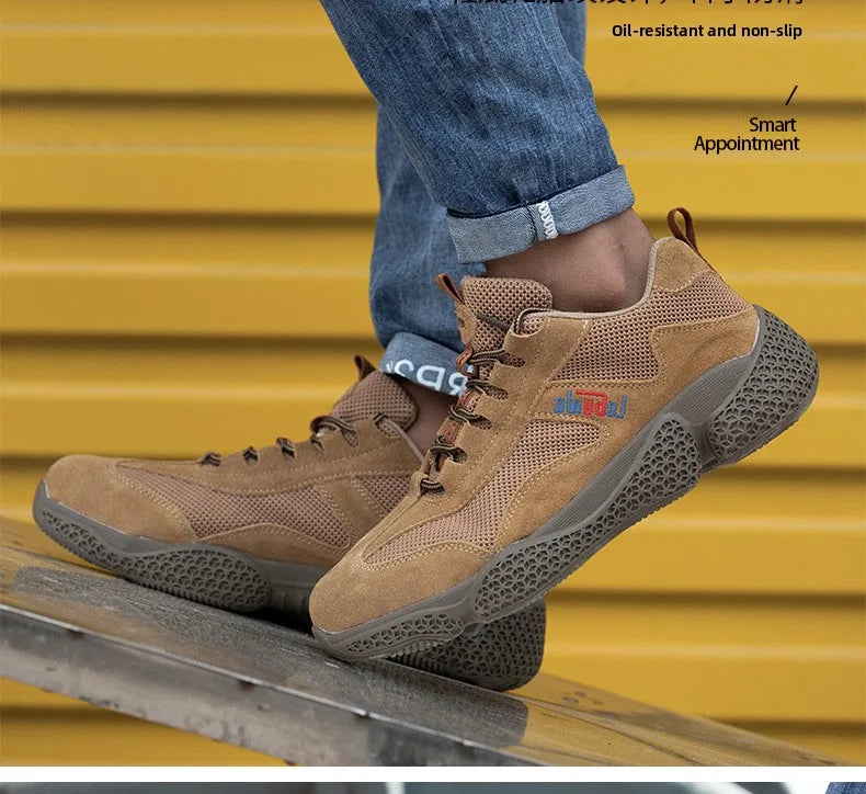 Men's Labor Protection Shoes Steel Toe Caps Lightweight Anti Slip Safety Work Shoes Anti Piercing Smashing Functions