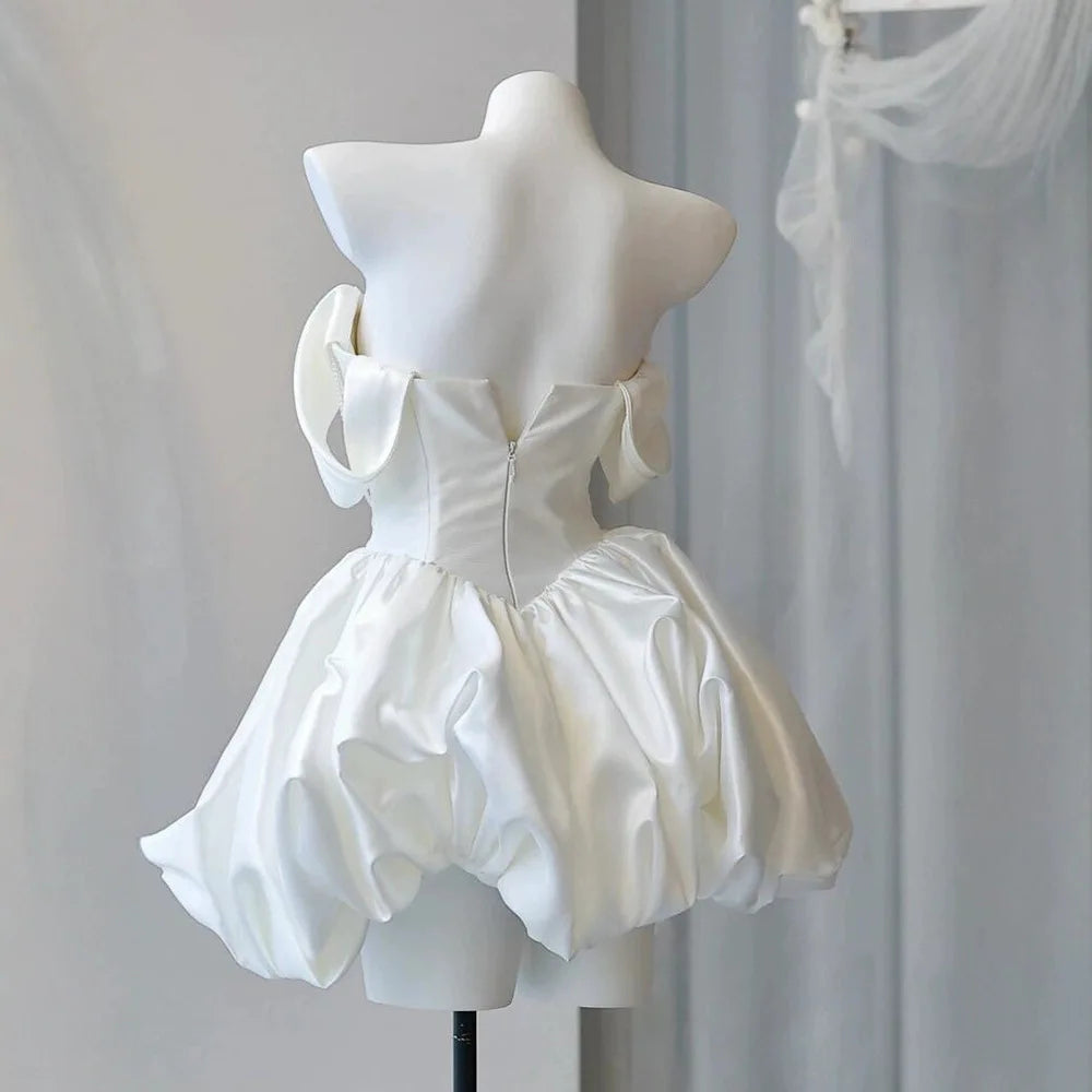 Mini Short Wedding Party Dresses Wedding Photoshoot Strapless Beaded Taffeta Bolero Bride Gowns Corset Back Customized