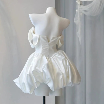 Mini Short Wedding Party Dresses Wedding Photoshoot Strapless Beaded Taffeta Bolero Bride Gowns Corset Back Customized