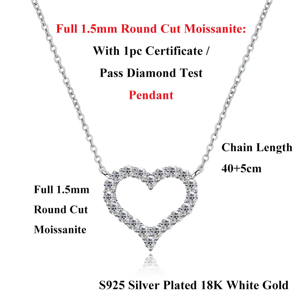 Heart Shape Full D Color Moissanite Link Bracelet Pendant for Women Girls S925 Silver Lab Diamond Chain Bracelets Earrings