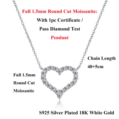 Heart Shape Full D Color Moissanite Link Bracelet Pendant for Women Girls S925 Silver Lab Diamond Chain Bracelets Earrings