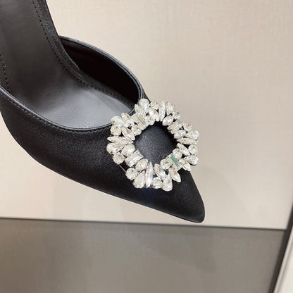 Brand Women Pumps Luxury Crystal Slingback High Heels Summer Bride Shoes Comfortable triangle Heeled Party Wedding Shoes