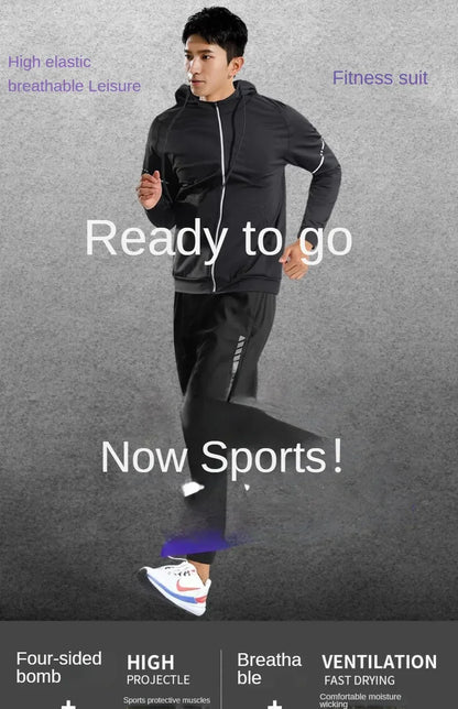 3-7Pcs Men's Ice Fiber Quick-Dry Running Fitness Full Set/Suit Tracksuit For Marathon, Training Cycling，Jogging,Gym， sweatpants
