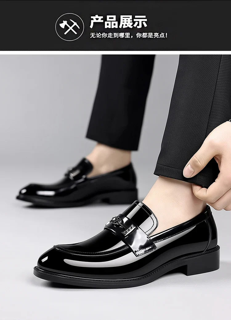 Men's Leather Shoes Genuine Leather High-end Brand One-pedal Formal Business 2025 New Shoes Glossy Doudou  Wedding  Dress Shoes