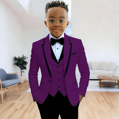 Fashion Formal Wear Suits For Boy (Jacket+Pants+Vest) Notched Lapel 3 Pieces Kids Flower Boys Wedding Party Dress Blazer Sets