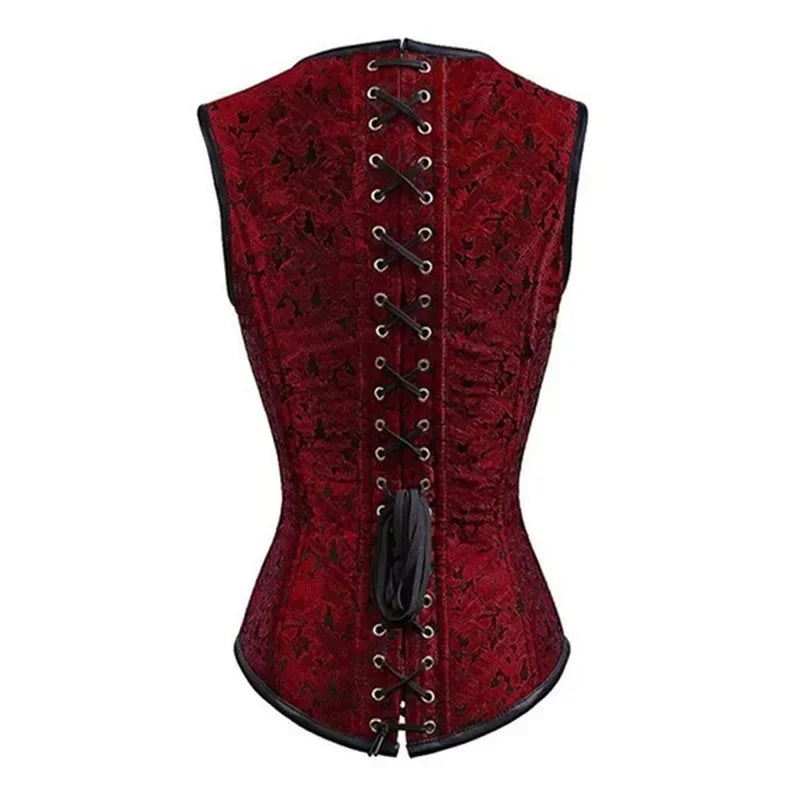 Women Corset with Shoulder Straps Overbust Bustier Plus Size Floral Jacquard Gothic Corset Top Steampunk Corset Vest