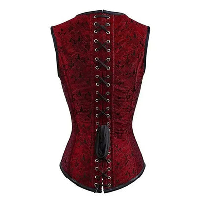 Women Corset with Shoulder Straps Overbust Bustier Plus Size Floral Jacquard Gothic Corset Top Steampunk Corset Vest