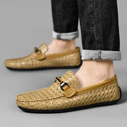 Sapatos Masculinos de Couro Slip on Respiráveis Sapatos Casuais Masculinos Marca de Luxo Mocassins Masculinos Sapatos Leves Masculinos para Dirigir Zapatos Hombre