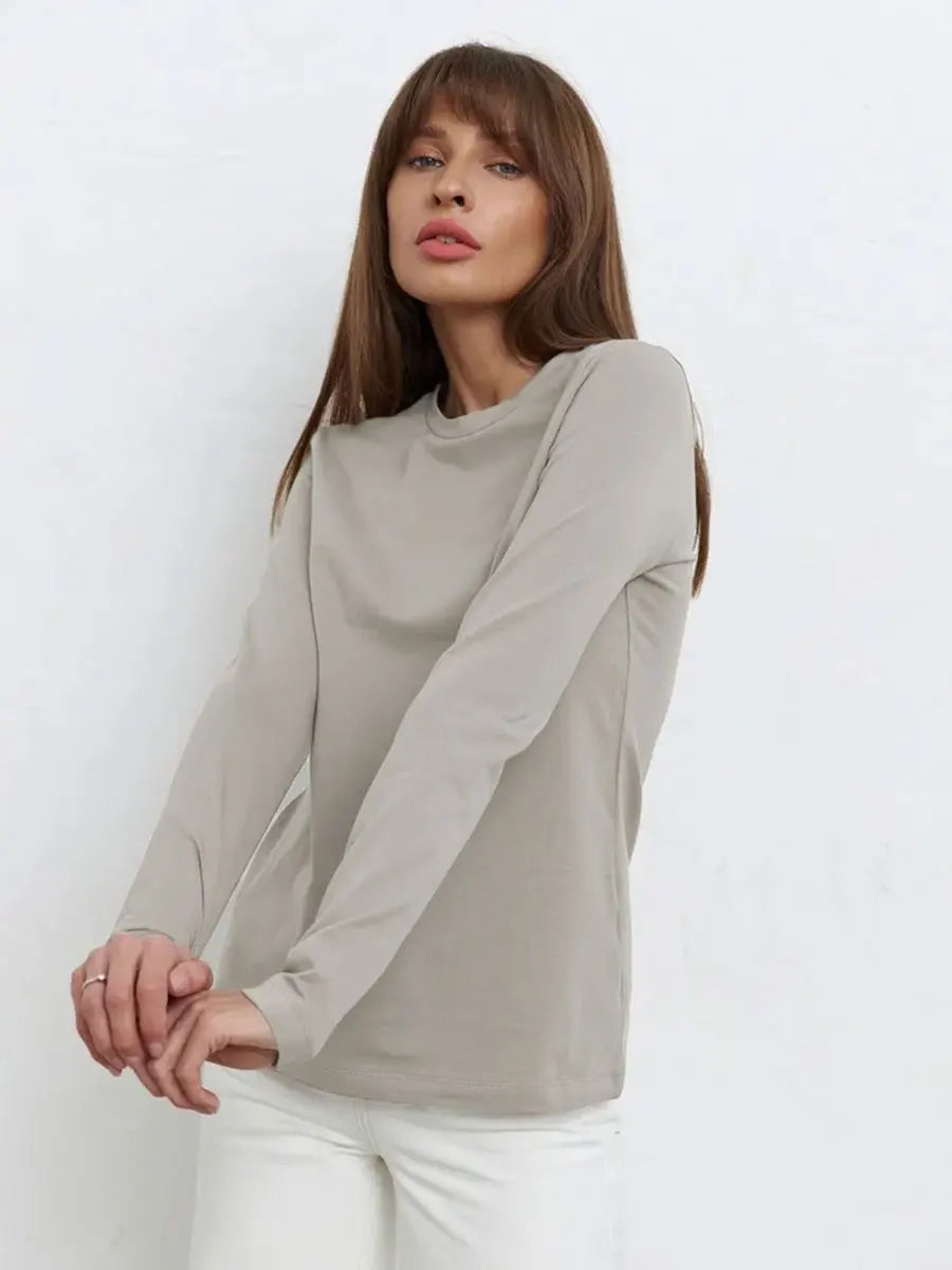 Women's Spring Autumn 100% Cotton T-shirt Bottoming Basic Solid Lady Long Sleeve Loose Tops Shirts Oversized T Shirt