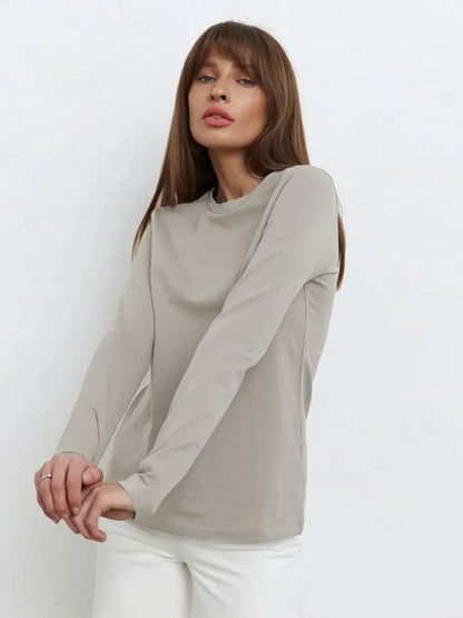 Women's Spring Autumn 100% Cotton T-shirt Bottoming Basic Solid Lady Long Sleeve Loose Tops Shirts Oversized T Shirt