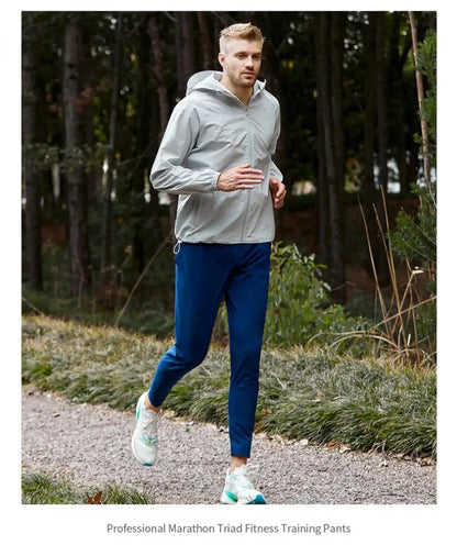 Lightweight Quick Dry Ice Silk Marathon Running Pants with Around waist Pack Breathable Workout Fitness Jogging Sport Trousers