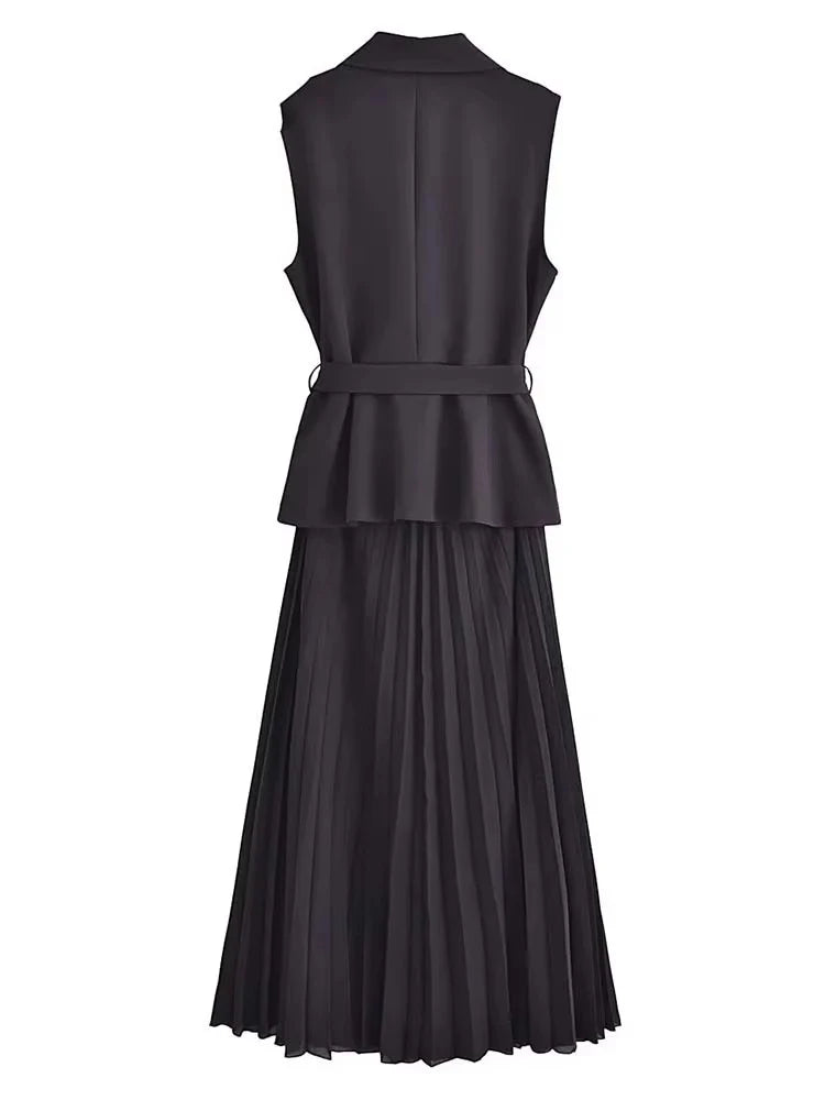 Dress Women Pleated Vests Long Dresses for Women 2024 Sleeveless Office Party Dress Ruched Midi Evening Dresses
