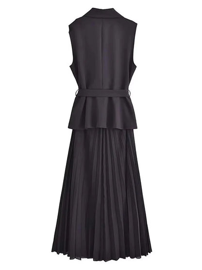 Dress Women Pleated Vests Long Dresses for Women 2024 Sleeveless Office Party Dress Ruched Midi Evening Dresses