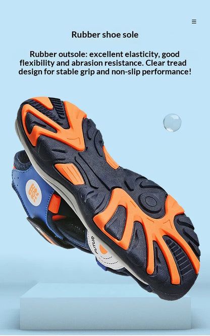A pair of children's summer toe-covering sports sandals, wear-resistant outdoor beach shoes, size 28-39，MQ-9019
