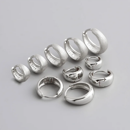 925 Sterling Silver Fine Matte Simple Wide Huggies Gothic Hoop Earrings for Women Unisex Piercing Rock Jewelry Ear Buckle