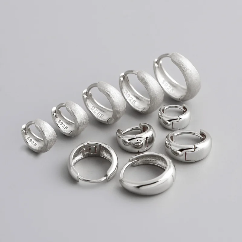 925 Sterling Silver Premium Matte Minimalism Unisex Huggies Ear Hoops Earrings for Women Gothic Piercing Men's Jewelry