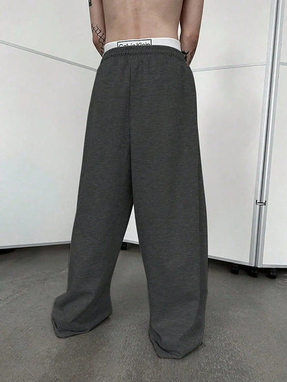 2025 men's wide leg sweatpants, European and American men's and women's sweatpants, waist drawstring straight leg loose casual s