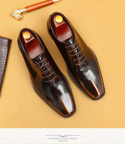 Genuine Leather Shoes for Men Dress British Business Party Lace Up Black Square Toe Fashion Casual Formal Suit Handmade Men Shoe