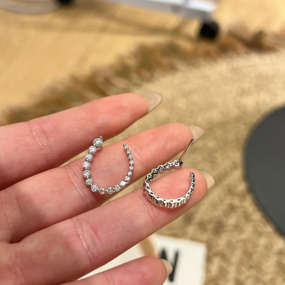 Round Cut Moissanite Half Hoops Earrings for Women 925 Sterling Silver U-Style Size Gradient Diamond Stud Earring Fine Jewelry