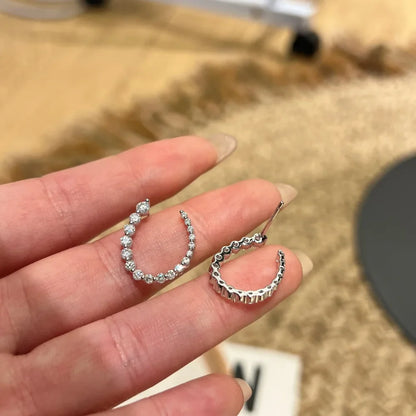 Round Cut Moissanite Half Hoops Earrings for Women 925 Sterling Silver U-Style Size Gradient Diamond Stud Earring Fine Jewelry