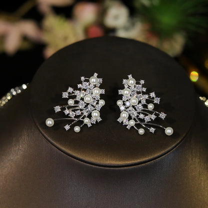 Gorgeous Cubic Zirconia Stone Choker Fashion Pearl Necklace for Women Wedding Bridal Costume Jewelry Set X0620