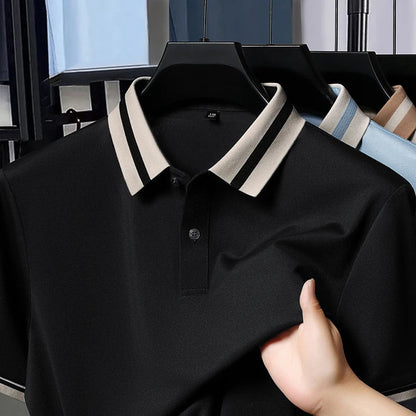 High quality men's short sleeve polo shirt new breathable and fashionable color blocked collar T-shirt summer ice silk cool top