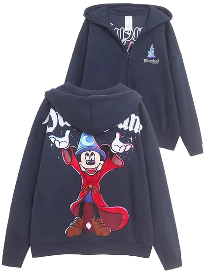 Moletom de Lã Bordado com Estampa de Desenho Animado do Castelo Mundial Letra Mágica Mickey Mouse Feminino com Zíper e Capuz VELUDO Blusa
