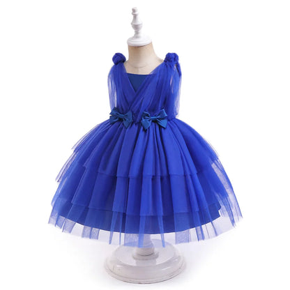 Summer Bow Bridemaid Party Girls Dresses Elegant Tulle Birthday Wedding Princess Dress for Girl New Years Prom Christmas Costume